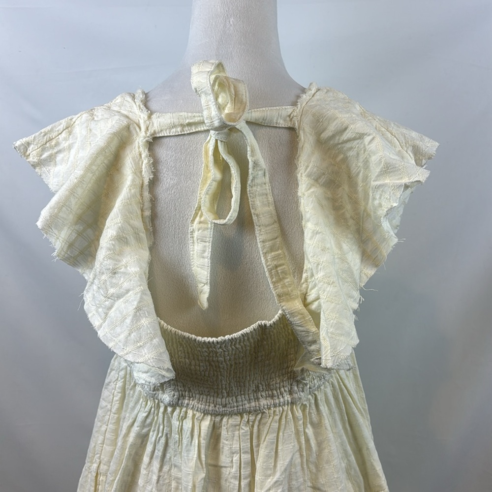 Free People Undone V Neck Ruffle Flutter Sleeves Off White Mini Dress Size L - Picture 11 of 16